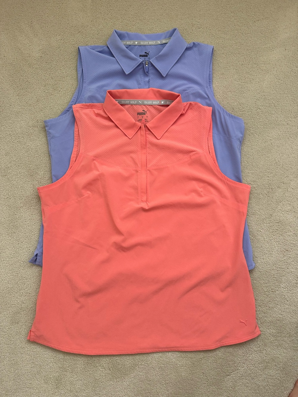 Puma Golf Light Lavender and Peach Sleeveless Polo Tank Tops